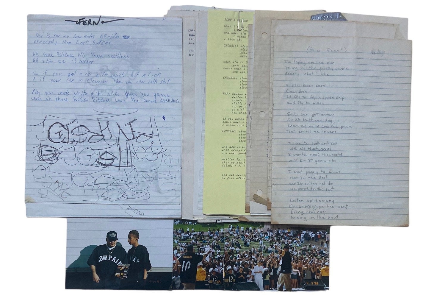 Rap Notes From Rappers Late 1990s Collection of Handwritten and Typed Lyrics for Budding West ...