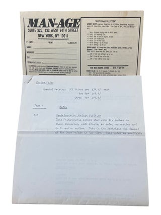 Collection of Advertising Flyers, Brochures, and Order Forms for gay pornographic films, magazines, photo sets, and sex products, ranging from 1985-1995