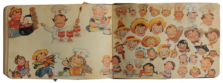 Item #243 Autograph Book with 80 pp. of magazine and newspaper images of Campbell Soup Kids c. 1950s/1960s.