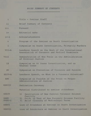 Seminar on Death Investigation, May 22 Through 25, 1972. Department of Chief Medical Examiner-Coroner, County of Los Angeles