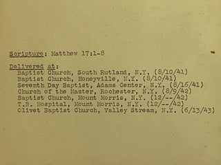 Approximately 56 complete sermons delivered between 1940-1944 by Rev. Loyde O. Aukerman mostly at his parish at Olivet Baptist Church in Valley Stream, NY
