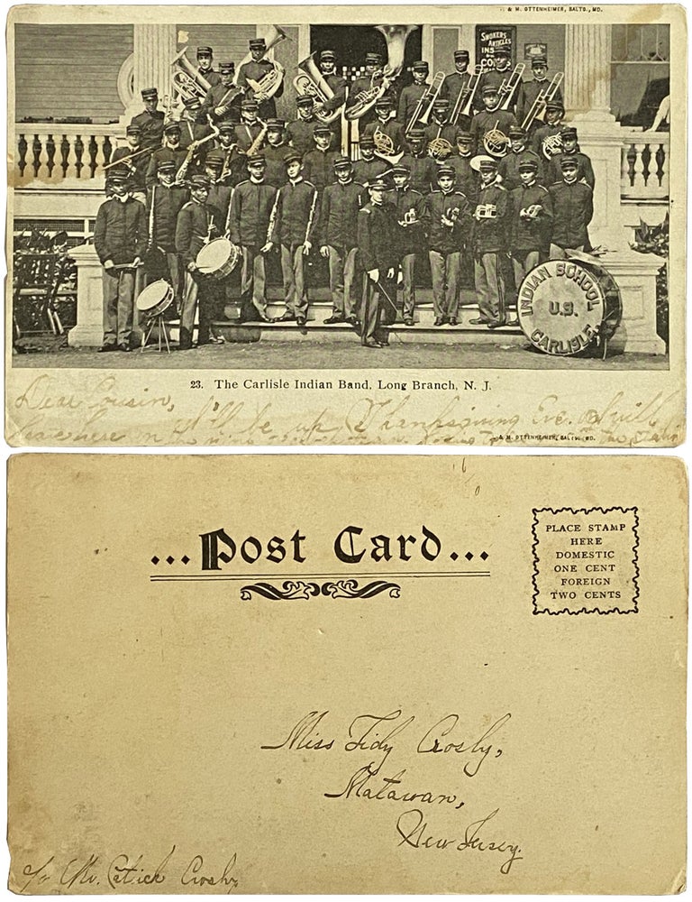 Item #573 Real Photo Postcard of The Carlisle Indian Band. Long Branch, N.J.