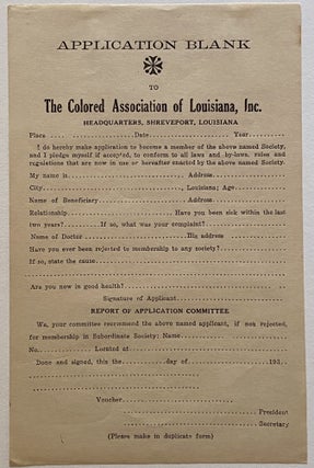 Item #925 The Colored Association of Louisiana, Inc. Blank Application