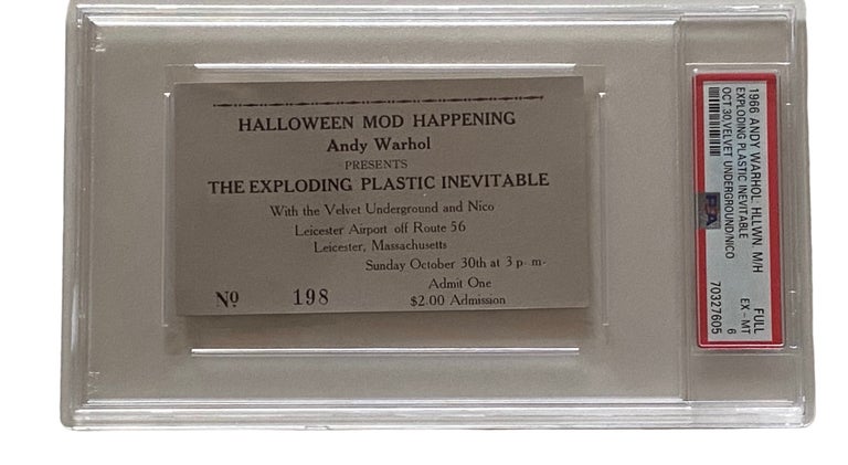 Item #995 5 Rare Original Tickets for Halloween Mod Happening. Andy Warhol Presents The Exploding Plastic Inevitable with the Velvet Underground and Nico. Leicester, Massachusetts. Sunday October 30th [1966] at 3pm